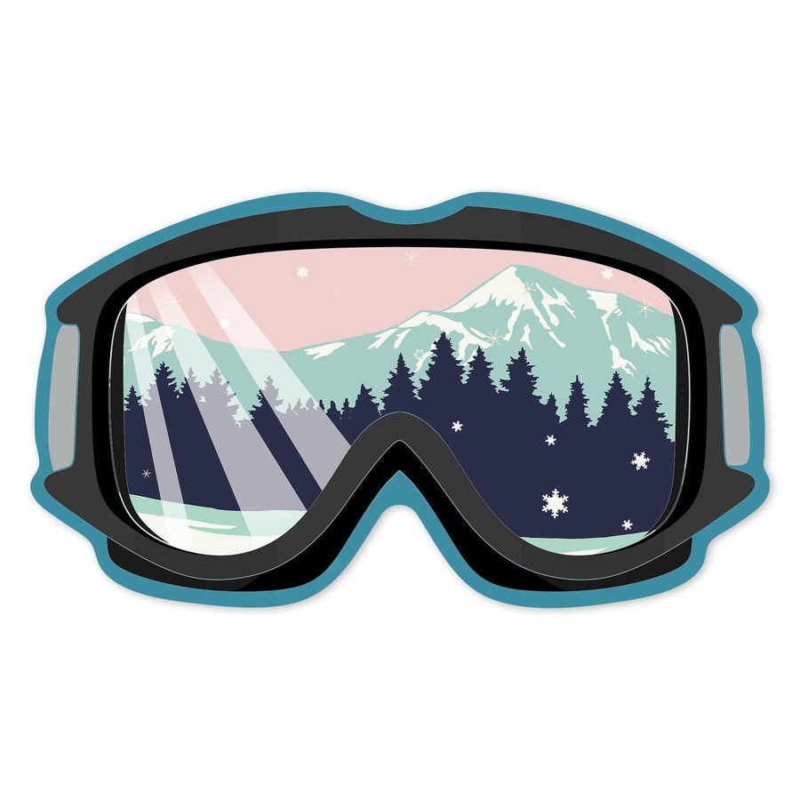 Ski Goggles, Pink & Aqua, Contour, Lantern Press Artwork, Vinyl Sticker Sticker Lantern Press
