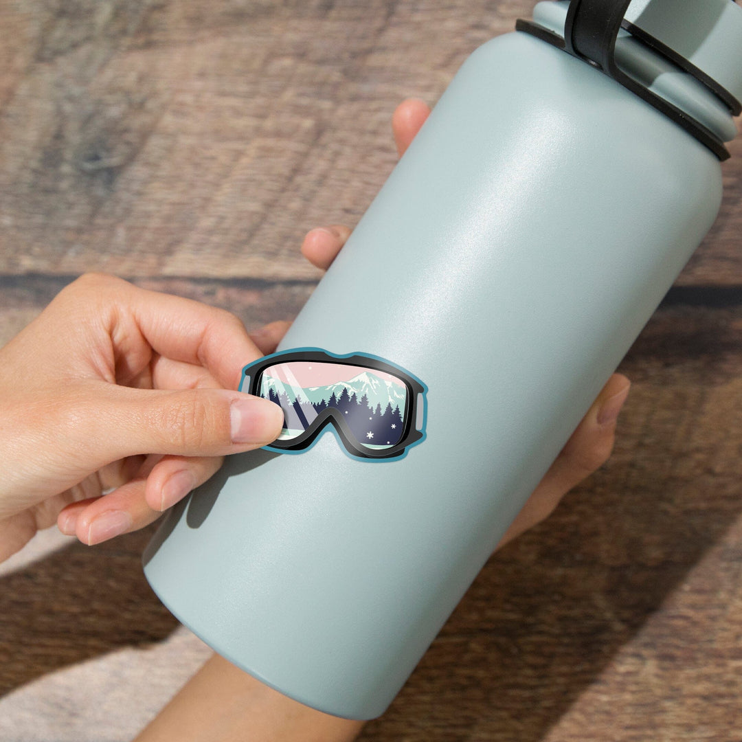 Ski Goggles, Pink & Aqua, Contour, Lantern Press Artwork, Vinyl Sticker Sticker Lantern Press