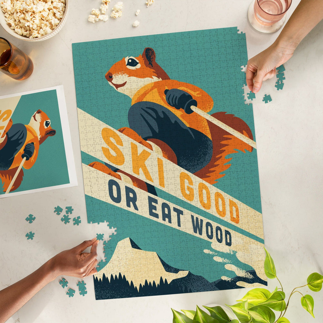 Ski Good or Eat Wood, Animal Activities Series, Ski Squirrel, Jigsaw Puzzle Puzzle Lantern Press
