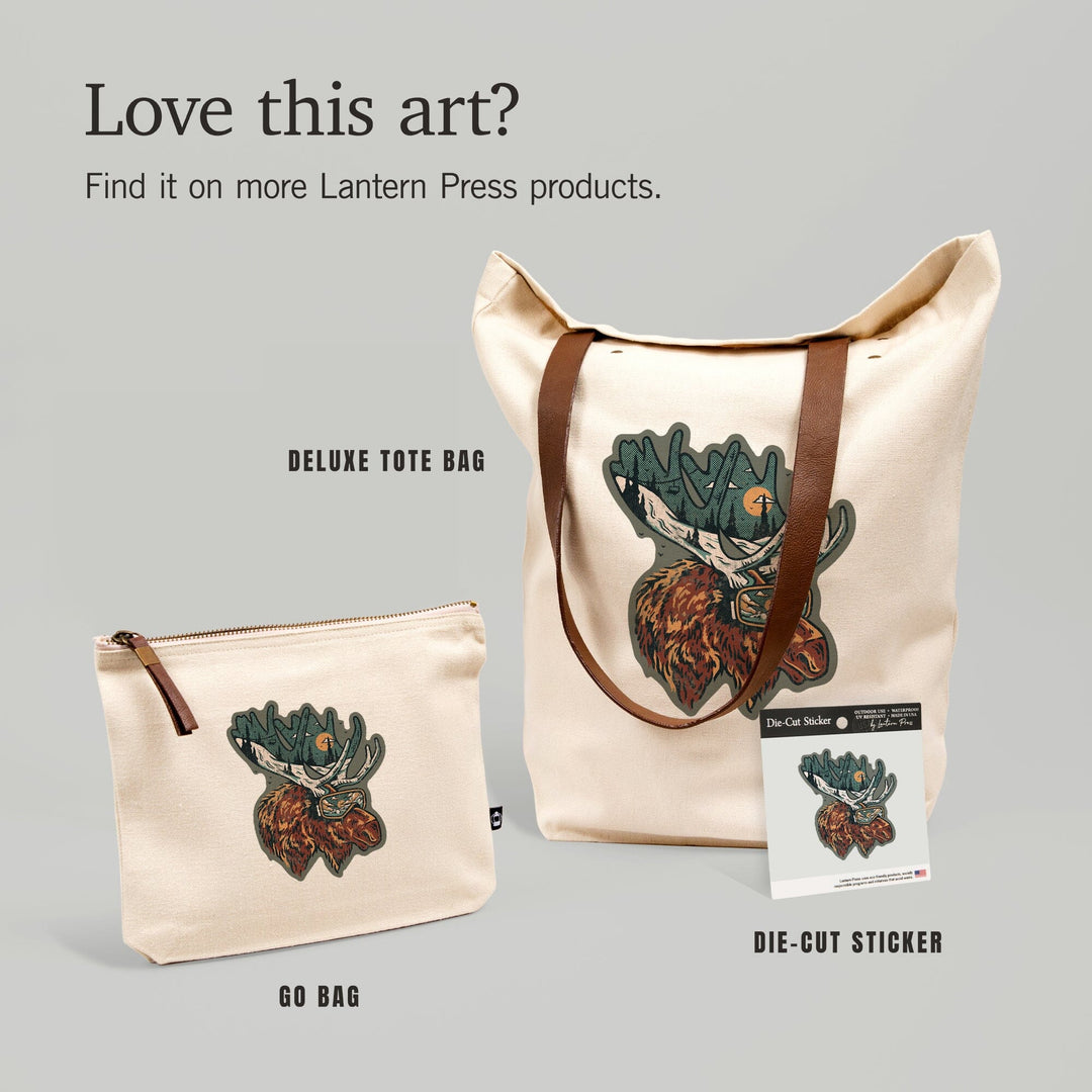 Ski Moose, Distressed Vector, Lantern Press Artwork, Vinyl Sticker Sticker Lantern Press
