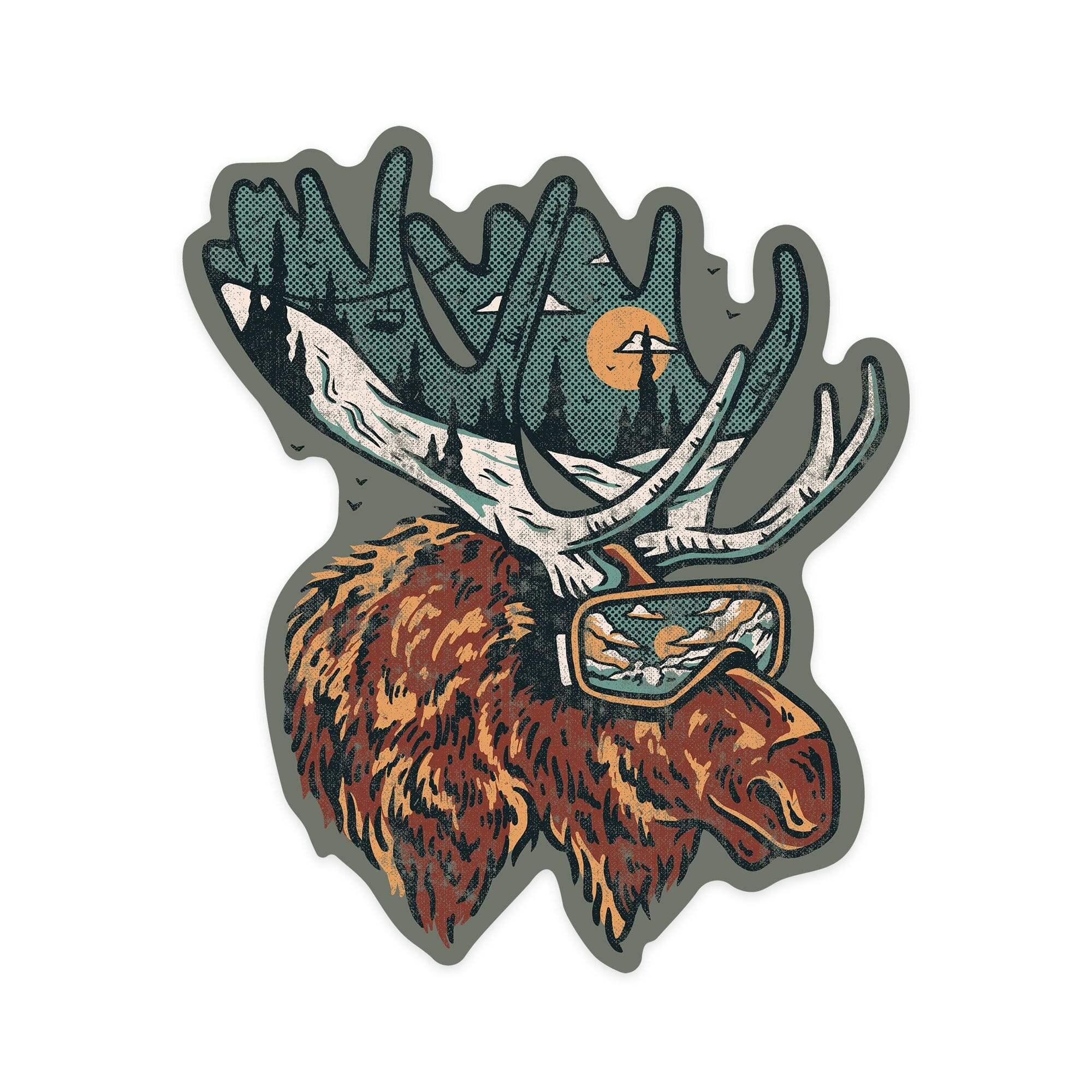 Ski Moose, Distressed Vector, Lantern Press Artwork, Vinyl Sticker
