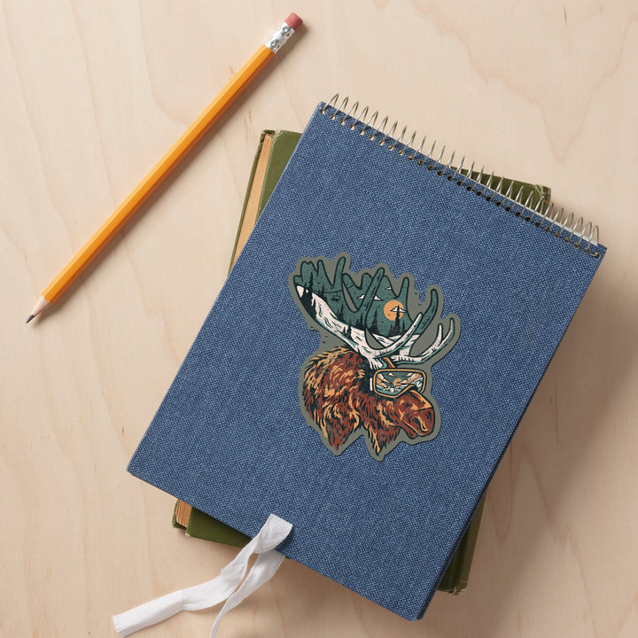 Ski Moose, Distressed Vector, Lantern Press Artwork, Vinyl Sticker Sticker Lantern Press
