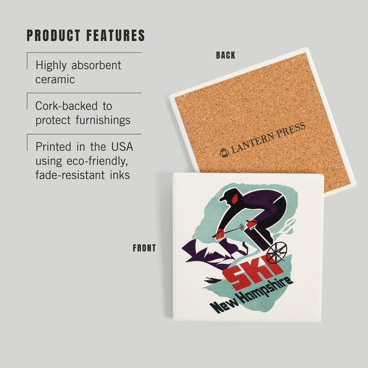 Ski New Hampshire, Retro Skier, Coasters Coasters Lantern Press