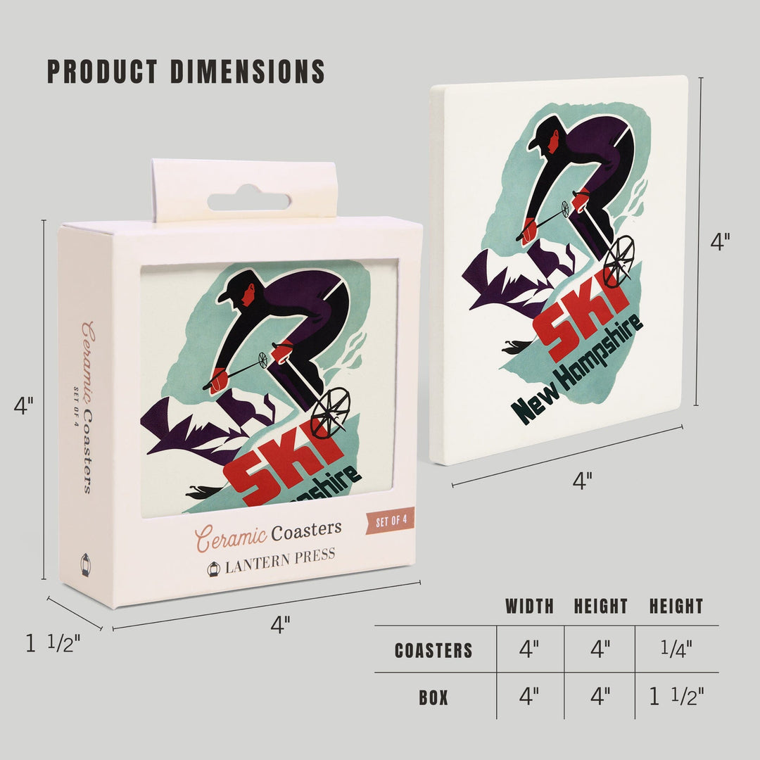 Ski New Hampshire, Retro Skier, Coasters Coasters Lantern Press