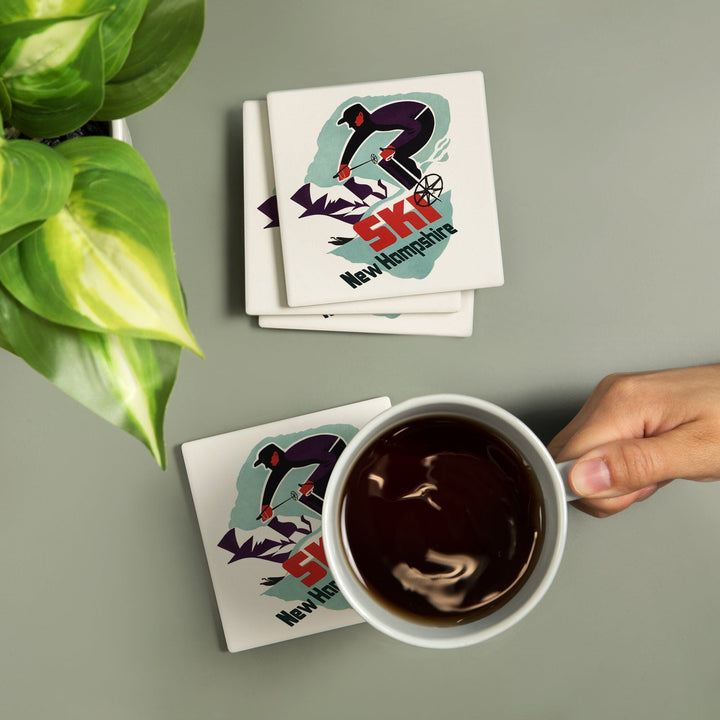 Ski New Hampshire, Retro Skier, Coasters Coasters Lantern Press