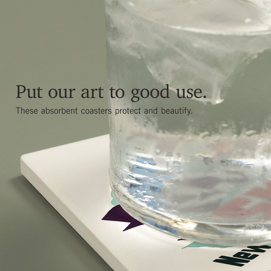 Ski New Hampshire, Retro Skier, Coasters Coasters Lantern Press