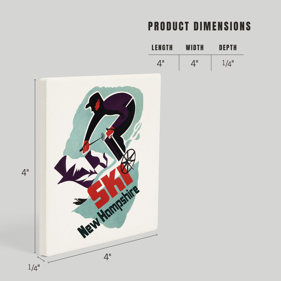 Ski New Hampshire, Retro Skier, Coasters Coasters Lantern Press