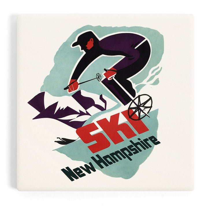 Ski New Hampshire, Retro Skier, Coasters Coasters Lantern Press Coaster