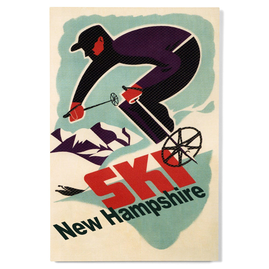Ski New Hampshire, Retro Skier, Lantern Press Artwork, Wood Signs and Postcards Wood Lantern Press