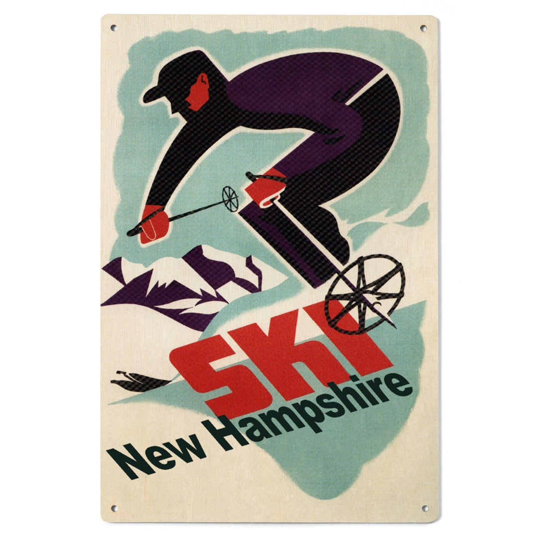 Ski New Hampshire, Retro Skier, Lantern Press Artwork, Wood Signs and Postcards Wood Lantern Press