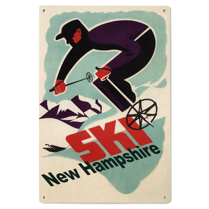 Ski New Hampshire, Retro Skier, Lantern Press Artwork, Wood Signs and Postcards Wood Lantern Press