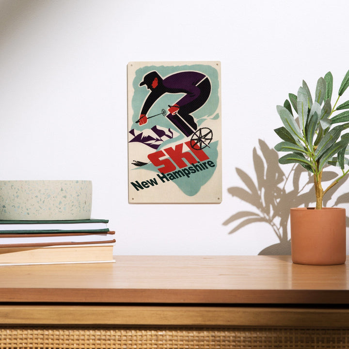 Ski New Hampshire, Retro Skier, Lantern Press Artwork, Wood Signs and Postcards Wood Lantern Press