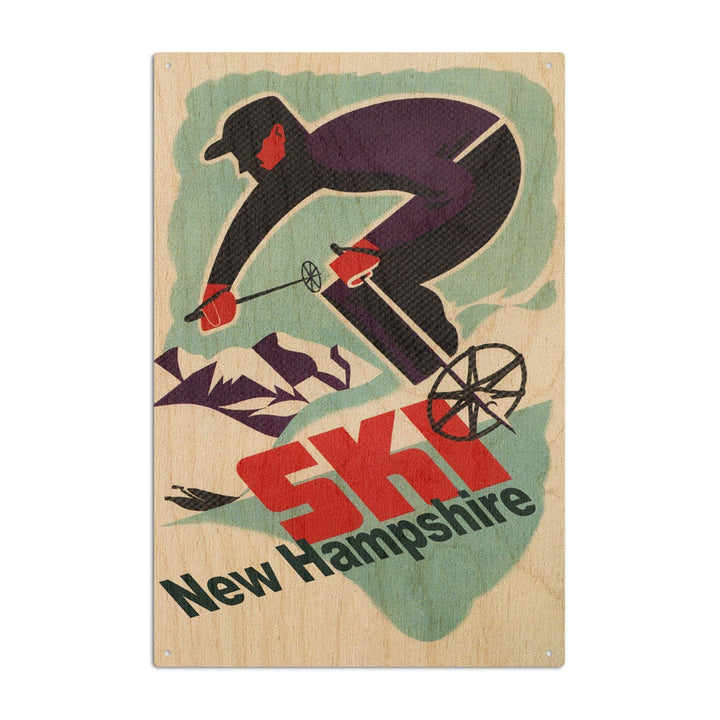 Ski New Hampshire, Retro Skier, Lantern Press Artwork, Wood Signs and Postcards Wood Lantern Press 6x9 Wood Sign