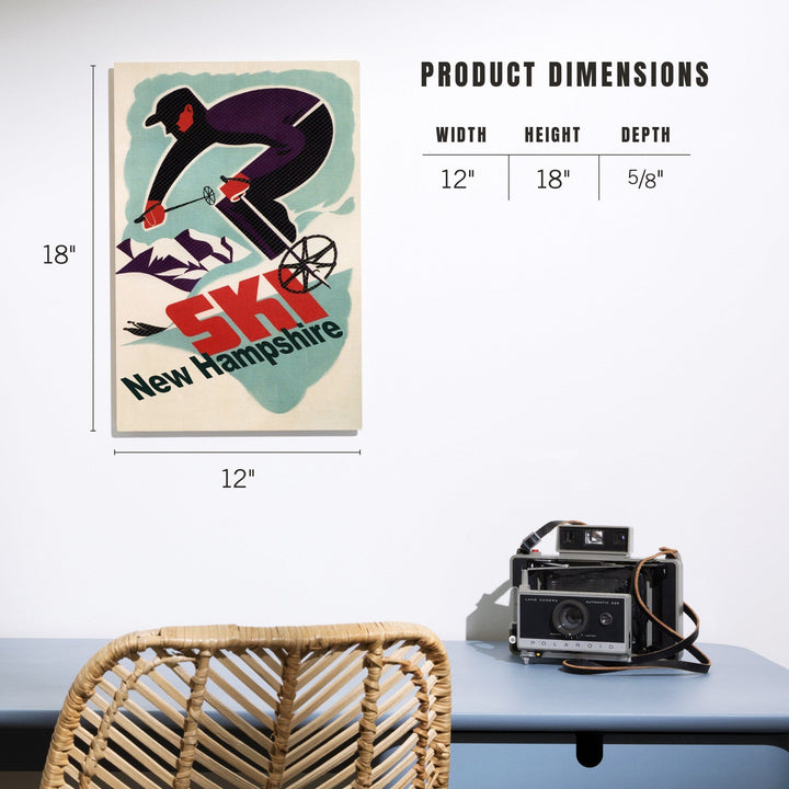 Ski New Hampshire, Retro Skier, Lantern Press Artwork, Wood Signs and Postcards Wood Lantern Press