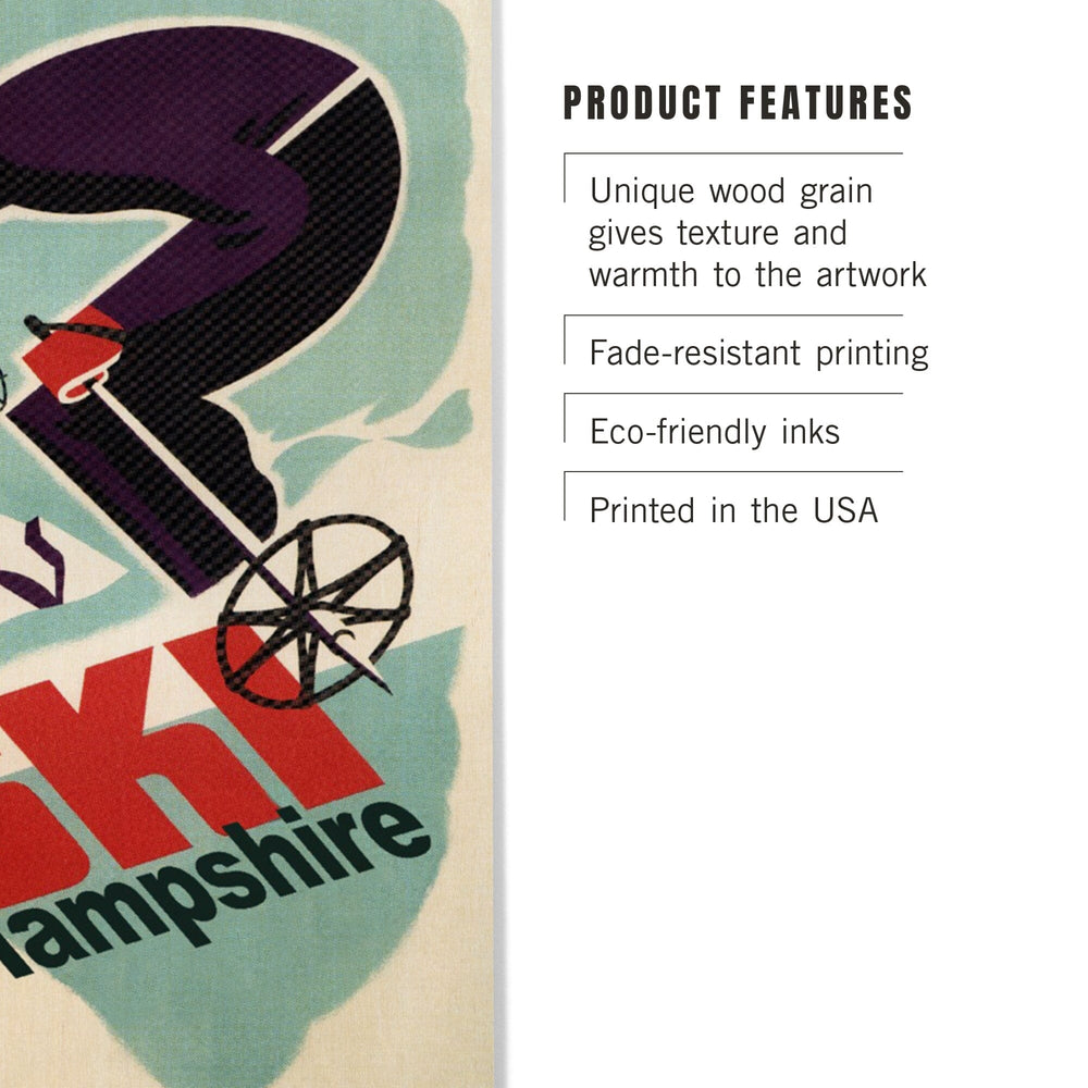 Ski New Hampshire, Retro Skier, Lantern Press Artwork, Wood Signs and Postcards Wood Lantern Press