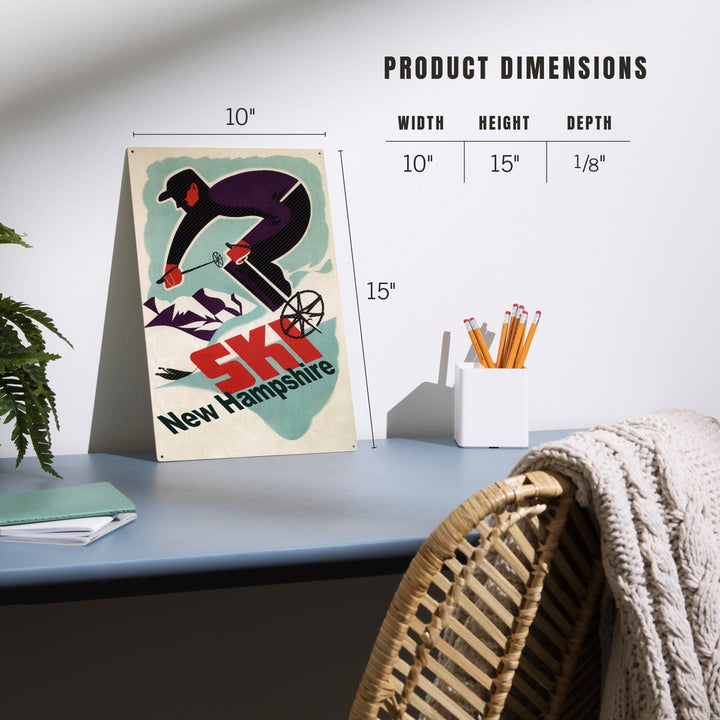Ski New Hampshire, Retro Skier, Lantern Press Artwork, Wood Signs and Postcards Wood Lantern Press
