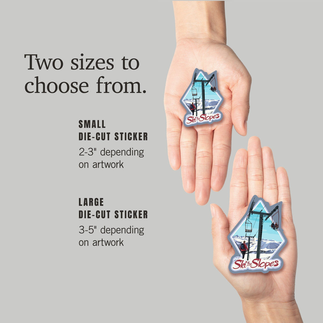 Ski the Slopes, Ski Lift Day Scene, Contour, Lantern Press Artwork, Vinyl Sticker Sticker Lantern Press