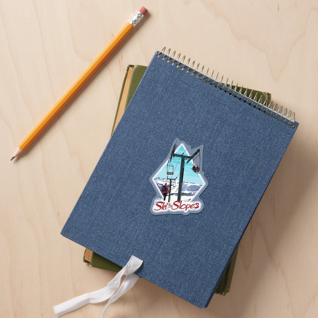 Ski the Slopes, Ski Lift Day Scene, Contour, Lantern Press Artwork, Vinyl Sticker Sticker Lantern Press