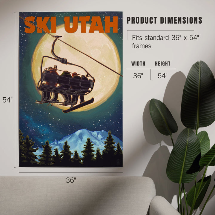 Ski Utah, Ski Lift and Full Moon, Art & Giclee Prints Art Lantern Press