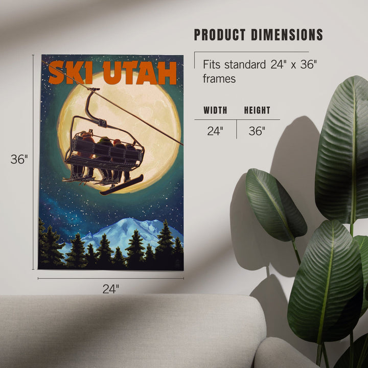Ski Utah, Ski Lift and Full Moon, Art & Giclee Prints Art Lantern Press
