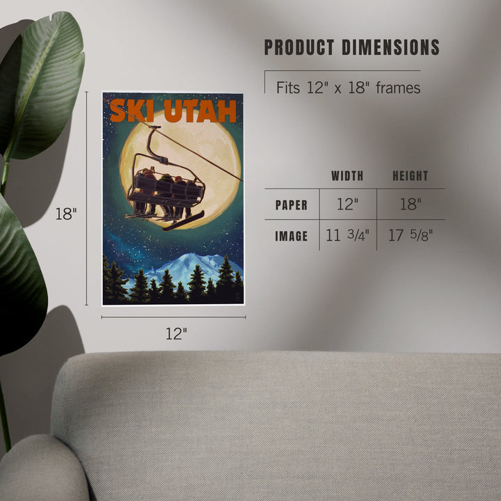Ski Utah, Ski Lift and Full Moon, Art & Giclee Prints Art Lantern Press