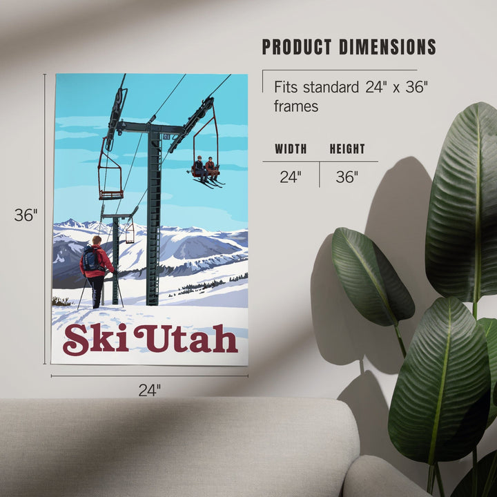 Ski Utah, Ski Lift Day Scene, Art & Giclee Prints Art Lantern Press