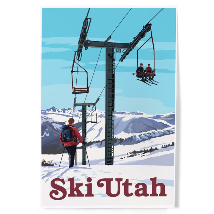 Ski Utah, Ski Lift Day Scene, Art & Giclee Prints Art Lantern Press