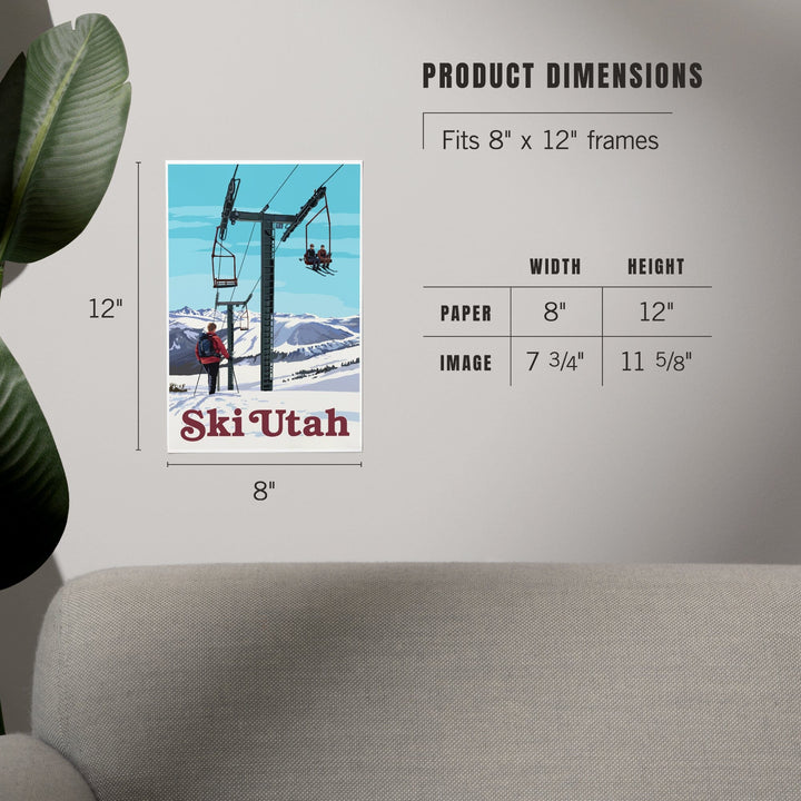 Ski Utah, Ski Lift Day Scene, Art & Giclee Prints Art Lantern Press