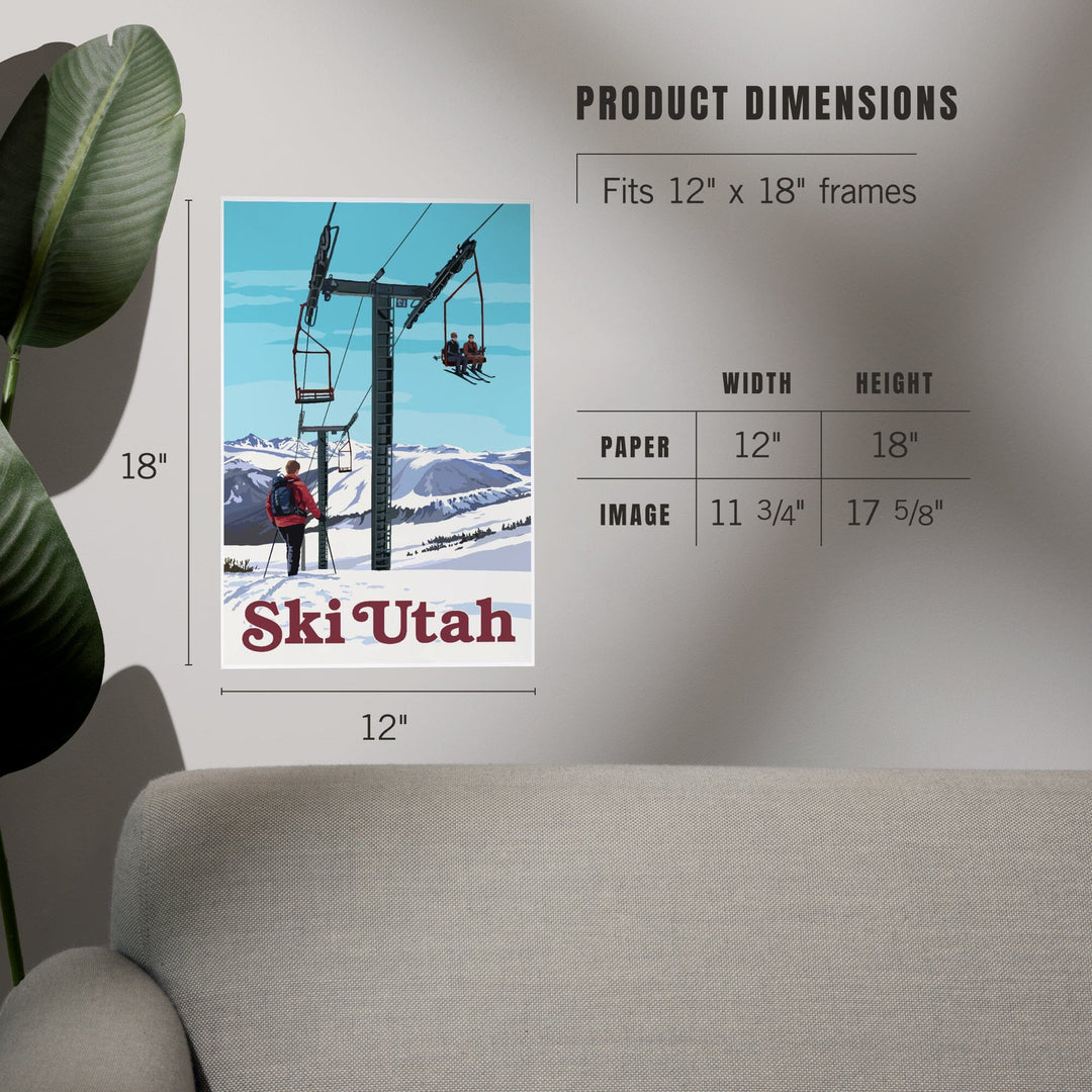Ski Utah, Ski Lift Day Scene, Art & Giclee Prints Art Lantern Press