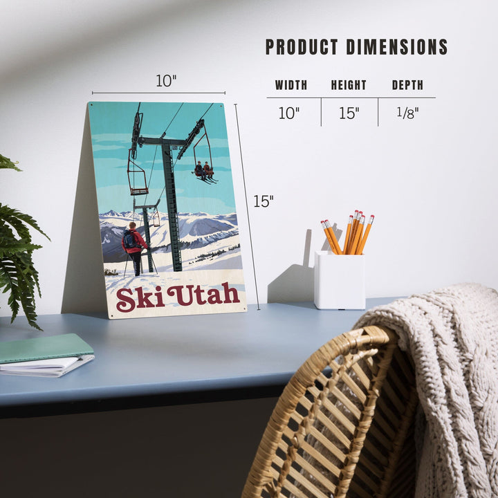 Ski Utah, Ski Lift Day Scene, Lantern Press Artwork, Wood Signs and Postcards Wood Lantern Press