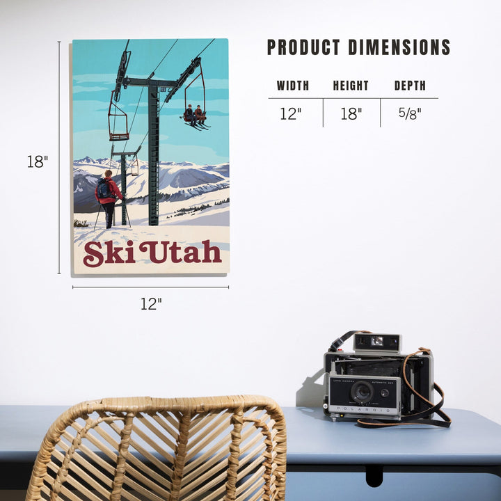 Ski Utah, Ski Lift Day Scene, Lantern Press Artwork, Wood Signs and Postcards Wood Lantern Press