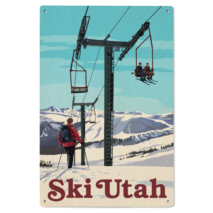 Ski Utah, Ski Lift Day Scene, Lantern Press Artwork, Wood Signs and Postcards Wood Lantern Press