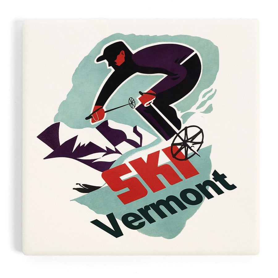 Ski Vermont, Retro Skier, Coasters Coasters Lantern Press
