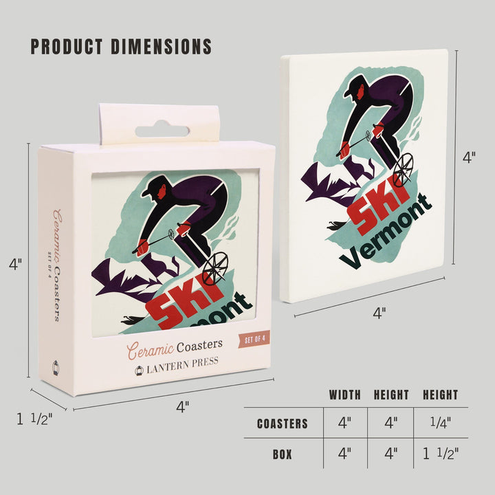 Ski Vermont, Retro Skier, Coasters Coasters Lantern Press