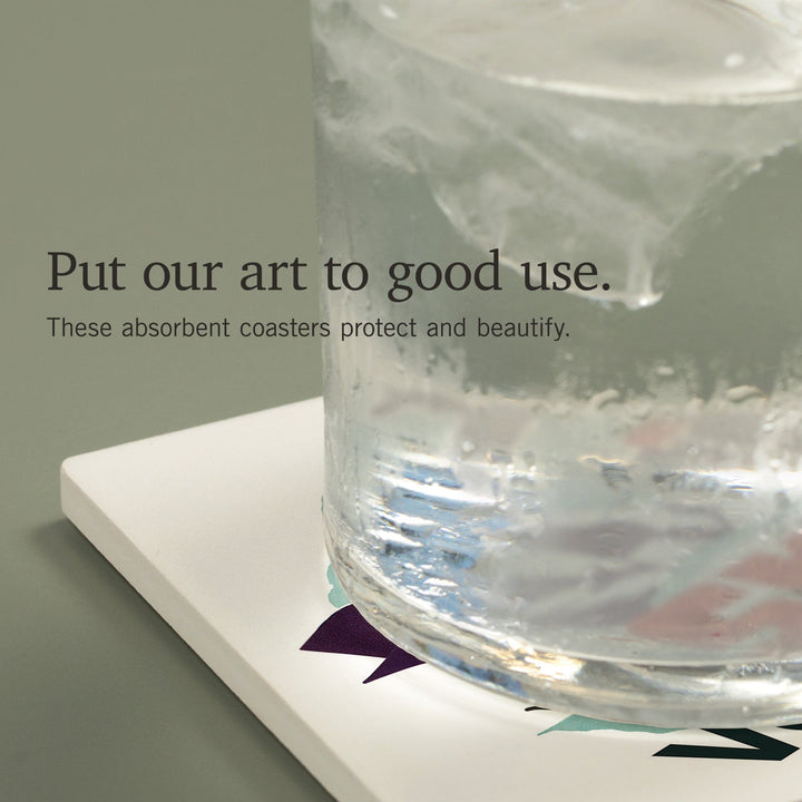 Ski Vermont, Retro Skier, Coasters Coasters Lantern Press