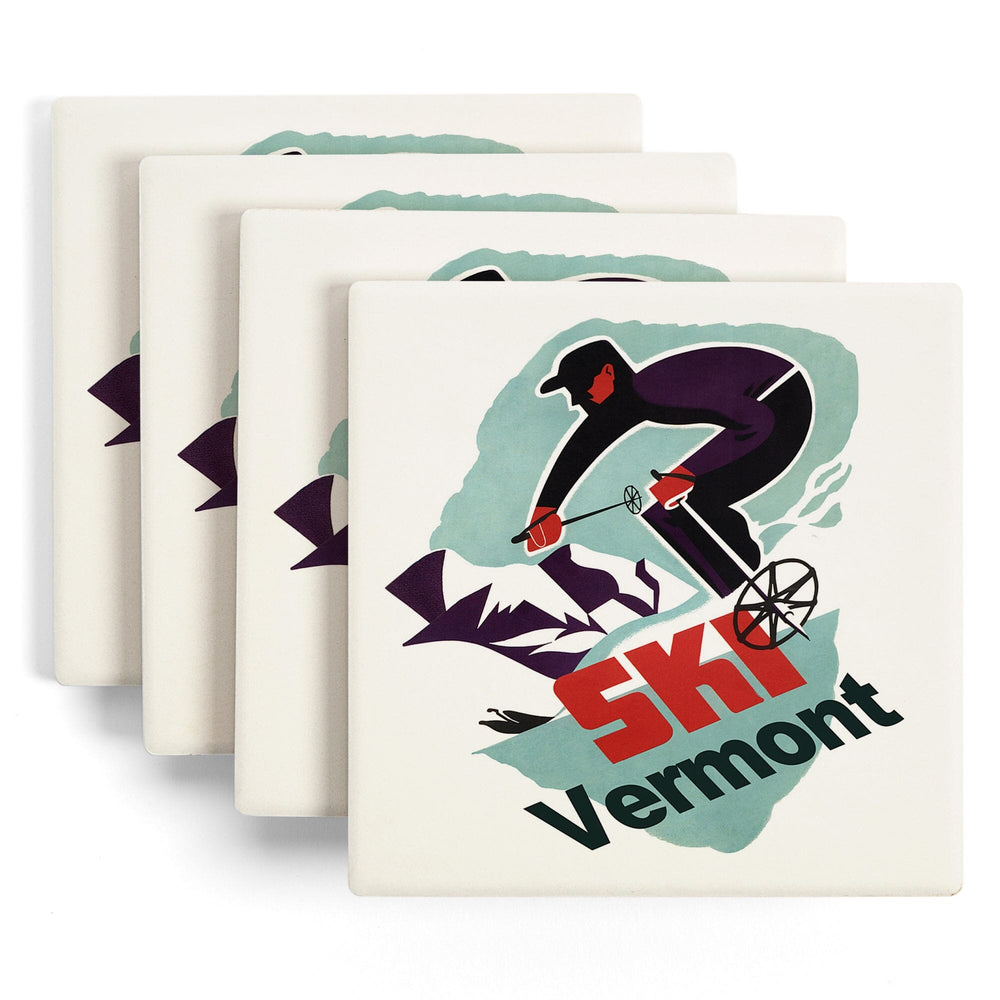 Ski Vermont, Retro Skier, Coasters Coasters Lantern Press