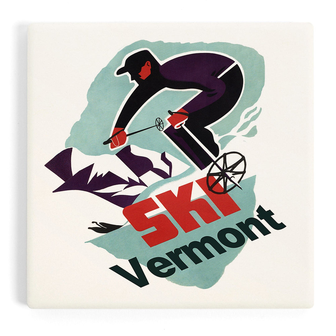 Ski Vermont, Retro Skier, Coasters Coasters Lantern Press Coaster