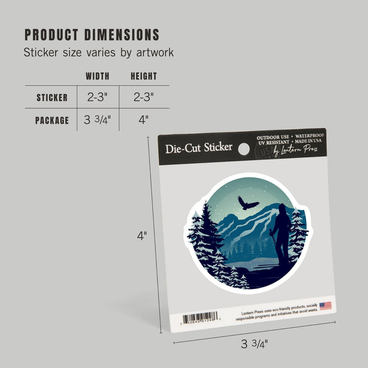 Skier & Mountain, Contour, Lantern Press Artwork, Vinyl Sticker Sticker Lantern Press