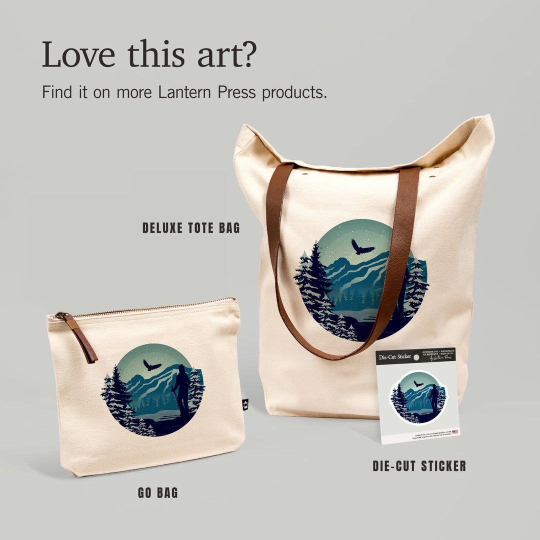 Skier & Mountain, Contour, Lantern Press Artwork, Vinyl Sticker Sticker Lantern Press