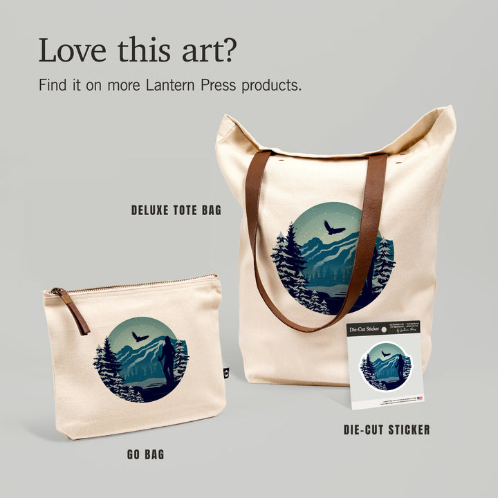 Skier & Mountain, Contour, Lantern Press Artwork, Vinyl Sticker Sticker Lantern Press