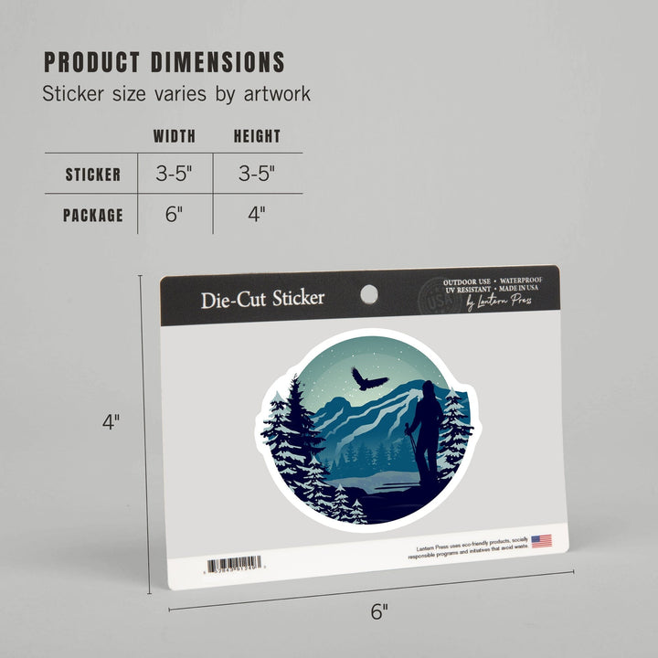 Skier & Mountain, Contour, Lantern Press Artwork, Vinyl Sticker Sticker Lantern Press