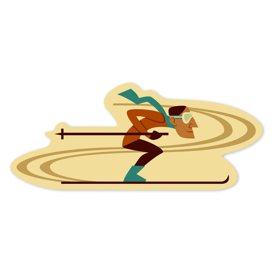 Skiing, Geometric, Contour, Lantern Press Artwork, Vinyl Sticker Sticker Lantern Press