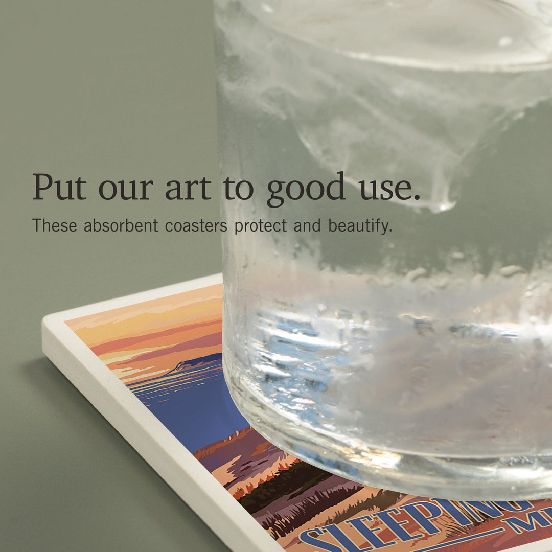 Sleeping Bear Dunes, Michigan, Dunes Sunset and Bear, Coasters Coasters Lantern Press