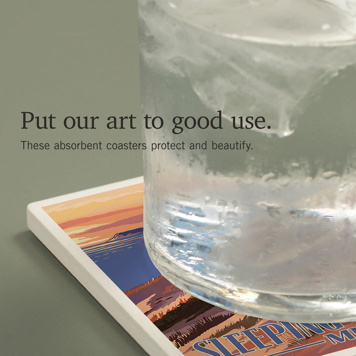 Sleeping Bear Dunes, Michigan, Dunes Sunset and Bear, Coasters Coasters Lantern Press