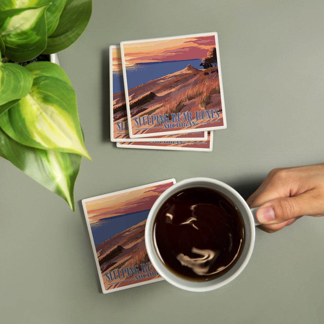Sleeping Bear Dunes, Michigan, Dunes Sunset and Bear, Coasters Coasters Lantern Press