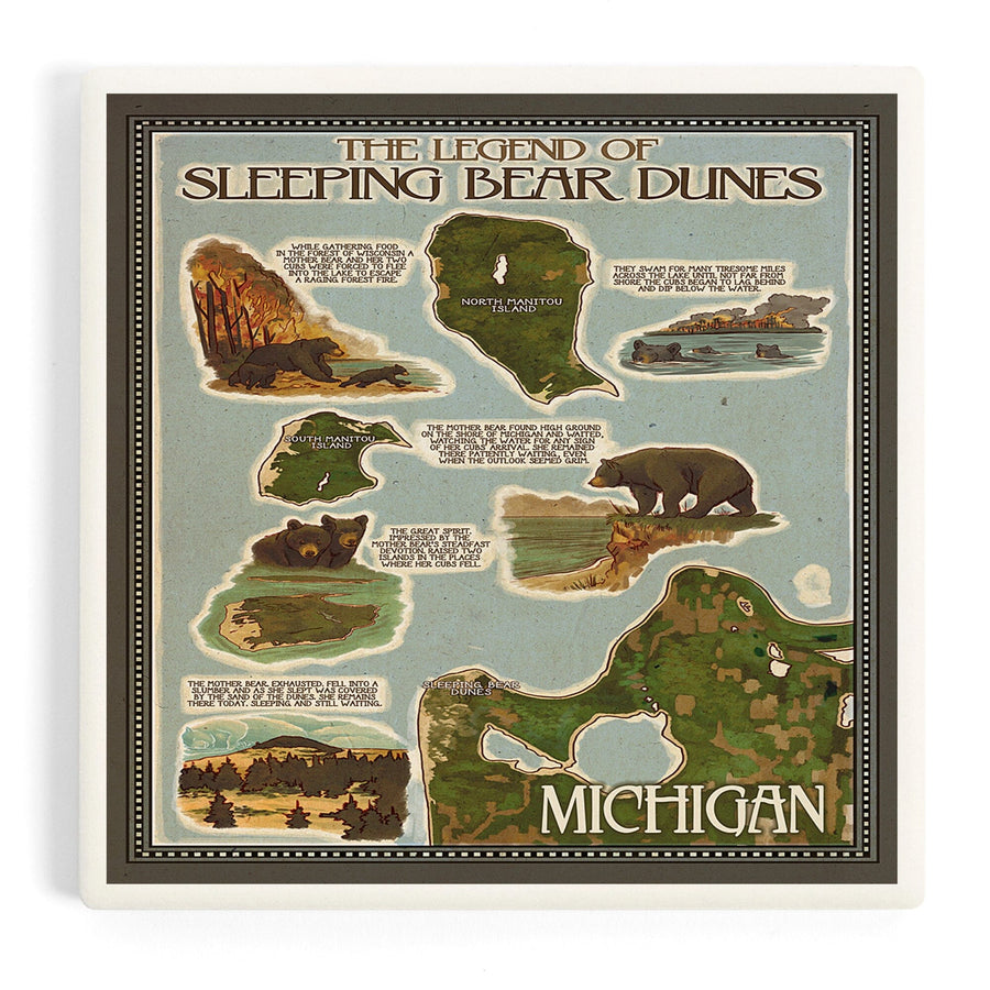 Sleeping Bear Dunes, Michigan, Legend Map, Coasters Coasters Lantern Press
