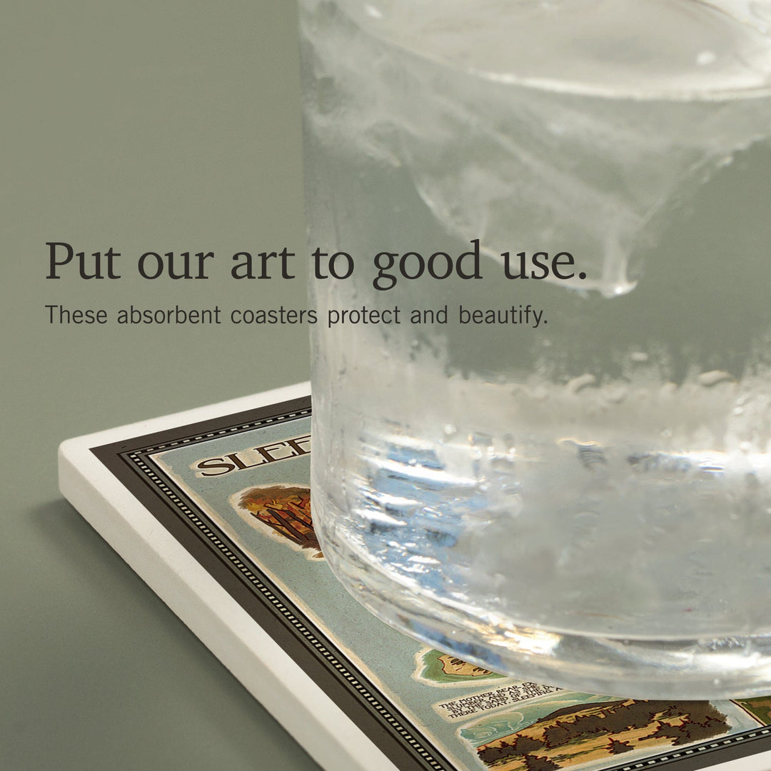 Sleeping Bear Dunes, Michigan, Legend Map, Coasters Coasters Lantern Press