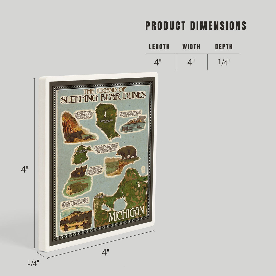 Sleeping Bear Dunes, Michigan, Legend Map, Coasters Coasters Lantern Press