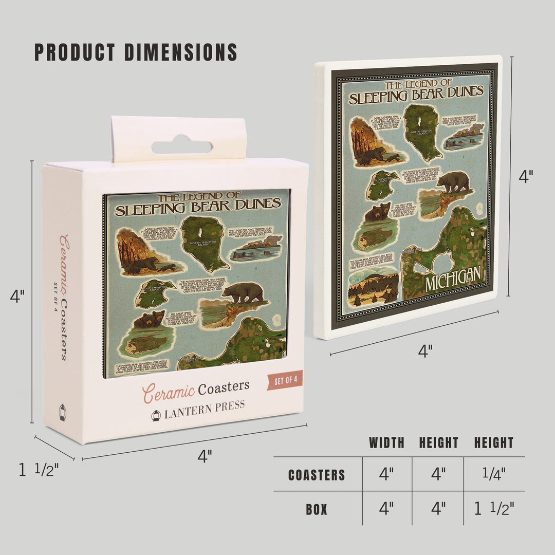 Sleeping Bear Dunes, Michigan, Legend Map, Coasters Coasters Lantern Press