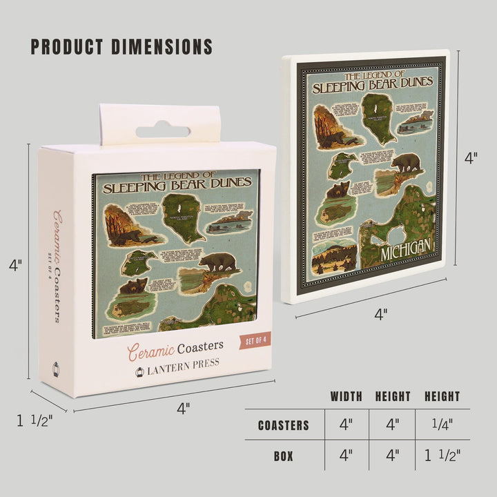 Sleeping Bear Dunes, Michigan, Legend Map, Coasters Coasters Lantern Press